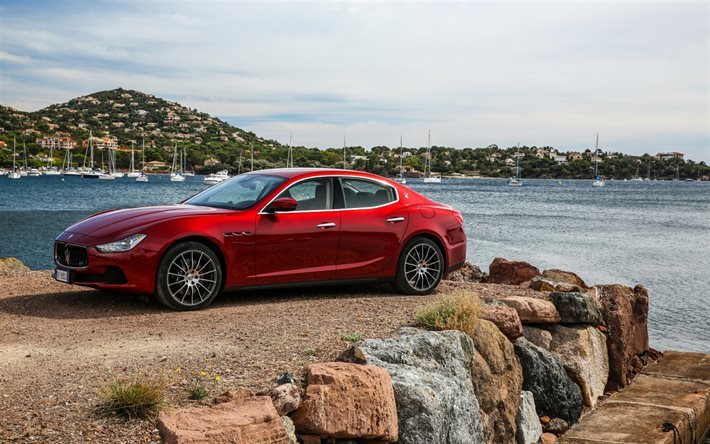 Maserati Ghibli S, 2016, Q4, red Ghibli, sedan, coast, yacht