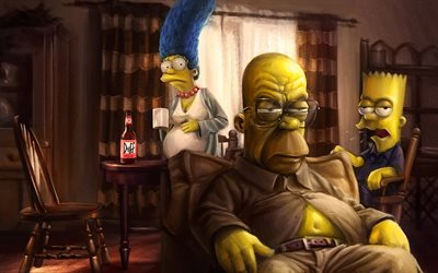 The Simpsons, art, Homer, Marge, Bart, Homer Simpson, Bart Simpson