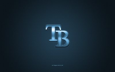 Tampa Bay Rays emblem, American baseball club, blue logo, blue carbon fiber background, MLB, Tampa Bay Rays Insignia, baseball, Florida, USA, Tampa Bay Rays