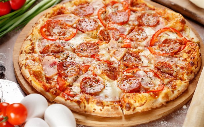 pizza, fast-food, des saucisses, pizza italienne