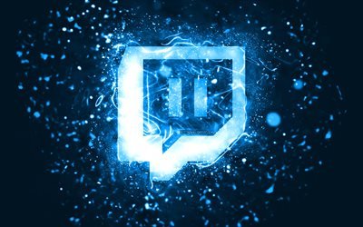 Twitch blue logo, 4k, blue neon lights, creative, blue abstract background, Twitch logo, social network, Twitch