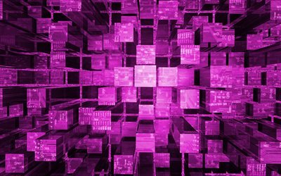 紫の3Dキューブの背景, 創造的な紫色の3Dキューブ, デジタル3d紫の背景, 列の背景, 紫の立方体の背景, 3Dキューブ