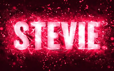 Happy Birthday Stevie, 4k, pink neon lights, Stevie name, creative, Stevie Happy Birthday, Stevie Birthday, popular american female names, picture with Stevie name, Stevie