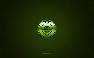 ピラタfc, ペルーのサッカークラブ, 緑のロゴ, 緑の炭素繊維の背景, リーガ1, フットボール, ペループリメーラディビジョン, チクラヨ, ペルー, piratafcロゴ