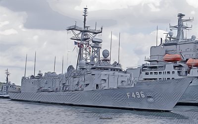 tcg جوكوفا, إف - 496, 4k, ناقلات الفن, رسم tcg gokova, القوات البحرية التركية, فن إبداعي, فن tcg gokova, f496, ناقلات الرسم, سفن مجردة, tcg جوكوفا f-496, البحرية التركية