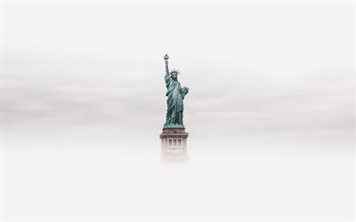 4k, Statue of Liberty, minimal, american landmarks, Neoclassicism, Liberty Island, New York, USA