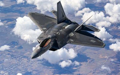 Lockheed Boeing F-22 Raptor, USAF, F-22, American fighter in the sky, combat aircraft, military aircraft, USA