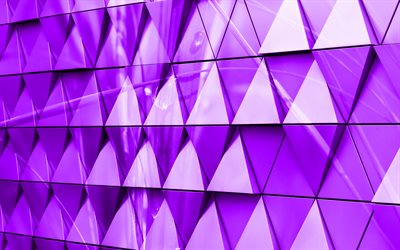 紫の3D三角形の背景, 4k, 紫の3D背景, ガラスの三角形, 創造的な3d紫の背景, 紫色の3Dガラスの三角形