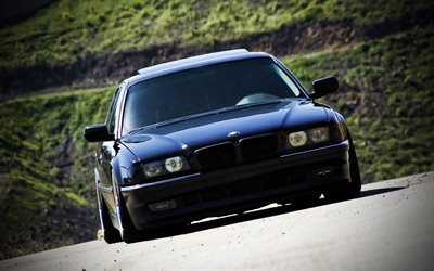 BMW 7-series, tuning, E38, stance, black bmw e38, german cars, BMW