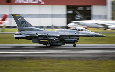 General Dynamics F-16 Fighting Falcon, American fighter jet, F-16, fighter taking off, United States Air Force, American Air Force