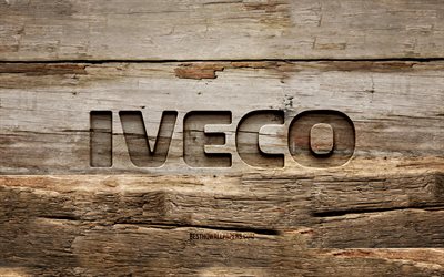 Iveco wooden logo, 4K, wooden backgrounds, cars brands, Iveco logo, creative, wood carving, Iveco