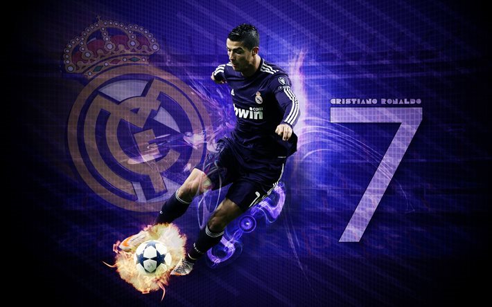 Cristiano Ronaldo, fan art, cr7, football stars, fire, Real Madrid, footballers