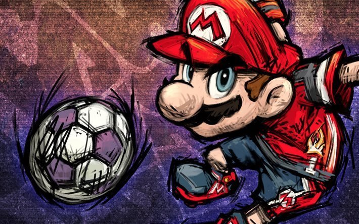 Super Mario, futebol, arte