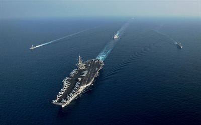 USS Theodore Roosevelt, CVN-71, American fleet, ocean, American nuclear aircraft carrier, warships, destroyers, US Navy
