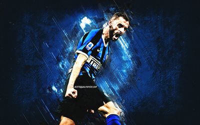 Marcelo Brozovic, FC Internazionale, Croatian footballer, midfielder, blue stone background, Serie A, Italy, football