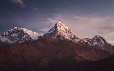 Himalayas, Everest, Tibet, mountain landscape, sunset, evening, Nepal, South Asia