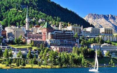 St Moritz, 4k, swiss cities, cityscapes, mountains, Switzerland, skyline cityscapes, Europe