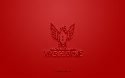 bangalore warhawks, luova 3d-logo, punainen tausta, efli, intialainen amerikkalainen jalkapalloseura, intian elite football league, bangalore, intia, amerikkalainen jalkapallo, bangalore warhawksin 3d-logo