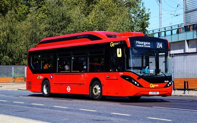 byd alexander dennis enviro200ev, 4k, bus rouge, 2019 les bus, le transport de passagers, les bus &#233;lectriques, le bus de passagers, alexander dennis, byd