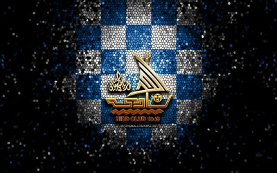 Al Hidd FC, glitter logo, Bahraini Premier League, blue white checkered background, soccer, japanese football club, Al Hidd SCC logo, Al-Hidd FC, mosaic art, football, Al Hidd SCC