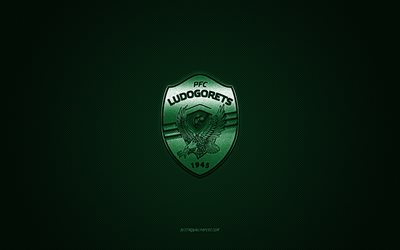 PFC Ludogorets Razgrad, Bulgarian football club, green logo, green red carbon fiber background, Bulgarian First League, Parva liga, football, Razgrad, Bulgaria, PFC Ludogorets Razgrad logo, Ludogorets