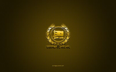 rahmatganj mfs, bangladeşli futbol kul&#252;b&#252;, sarı logo, sarı karbon fiber arka plan, bangladeş premier ligi, futbol, ​​dakka, bangladeş, rahmatganj mfs logosu