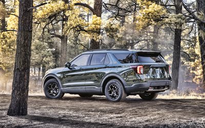2021, Ford Explorer Timberline, 4k, rear view, exterior, new green Explorer Timberline, American cars, Ford
