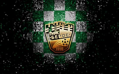 PFC Beroe Stara Zagora, glitter logo, Parva liga, green white checkered background, soccer, bulgarian football club, Beroe Stara Zagora logo, mosaic art, football, Beroe Stara Zagora FC