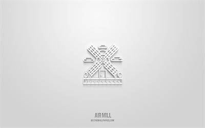 Air Mill 3d icon, white background, 3d symbols, Air Mill, buildings icons, 3d icons, Air Mill sign, buildings 3d icons