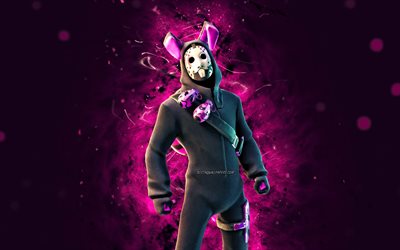 dark rabbit raider, 4k, violeta luzes de neon, fortnite battle royale, personagens de fortnite, dark rabbit raider skin, fortnite, dark rabbit raider fortnite