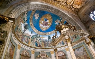 santa croce in gerusalemme, basilica di santa croce, interno, vista interna, roma, italia, affreschi sulle pareti, punto di riferimento di roma