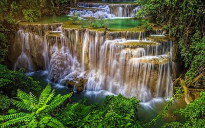 thailand, djungel, flod, vattenfall, vacker natur, kaskader, asien