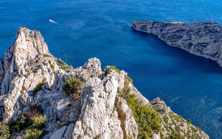 Marseille, 4k, sea, summer, cliff, France