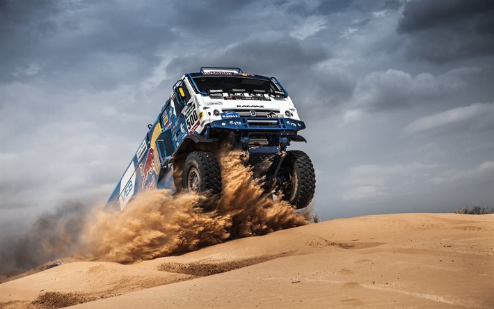 Kamaz 4326, desert, Dakar Rally 2017, dunes, Kamaz Master, des camions, des jump