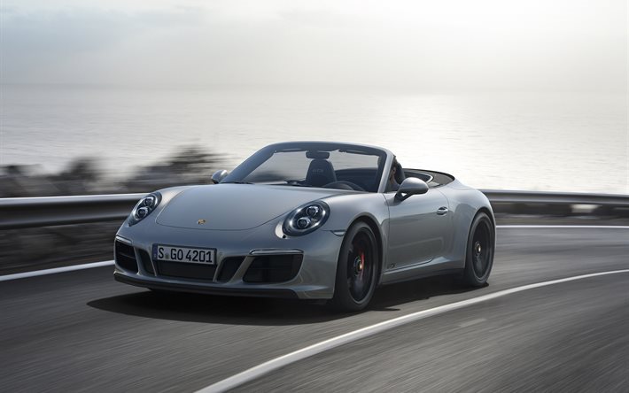 Porsche 911 GTS, cabrioletteja, nopeus, 2018 autoja, superautot, harmaa Porsche