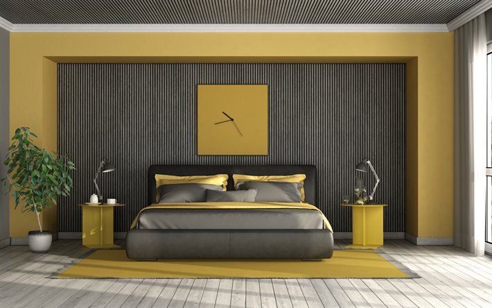 yellow bedroom black furniture