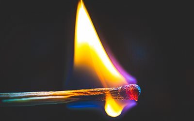 burning match, black background, fire, flame, matches