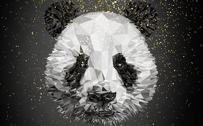 Panda, arte criativa, Low Poly Arte, 4k, retrato, urso