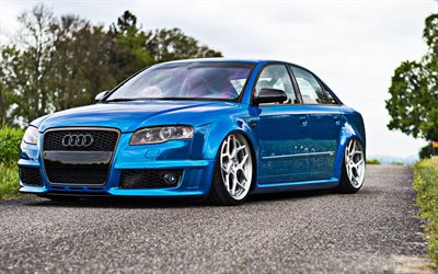 Audi RS4, tuning, stance, cool cars, tunned RS4, Vossen Wheels CG-205, blue RS4, Audi