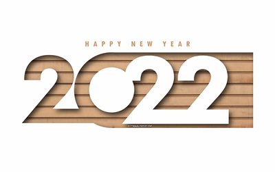 Happy New Year 2022, white background, wooden numbers, 2022 New Year, 2022 concepts, 2022 greeting card