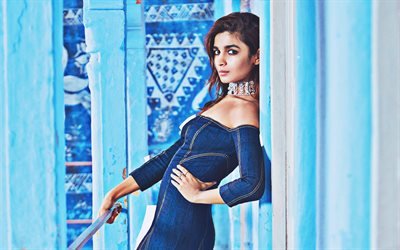 Alia Bhatt, 2019, Bollywood, vestito blu, la bellezza, l&#39;attrice indiana, Alia Bhatt servizio fotografico, indiana di celebrit&#224;