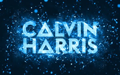 カルヴィン・ハリスの青いロゴ, 4k, スコットランドのdj, 青いネオンライト, クリエイティブ, 青い抽象的な背景, アダムリチャードワイルズ, カルヴィン・ハリスのロゴ, 音楽スター, カルヴィン・ハリス