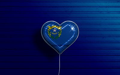 I Love Nevada, 4k, realistic balloons, blue wooden background, United States of America, Nevada flag heart, flag of Nevada, balloon with flag, American states, Love Nevada, USA