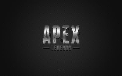 apex legends -logo, hopean kiilt&#228;v&#228; logo, apex legends -metallitunnus, harmaa hiilikuiturakenne, apex legends, tuotemerkit, luova taide, apex legends -tunnus