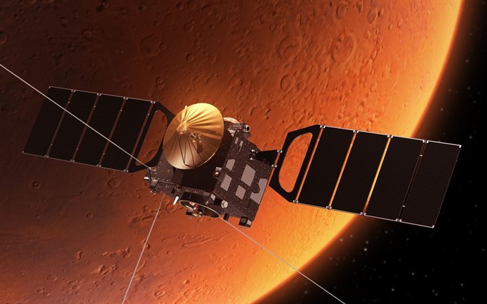 Marte, espa&#231;o aberto, &#243;rbita, 4k, nave espacial