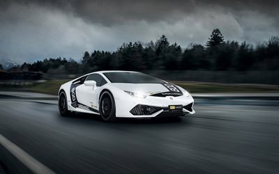 Lamborghini Huracan, 4k, 2017, LB724, O CT Tuning, sports car, racing car, tuning Huracan, black and white Huracan, Italian sports cars, Lamborghini