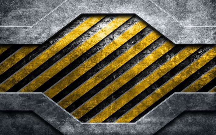 金属グランジ, etallic質感, 鋼, 黒と黄色の背景, 警告グランジの質感