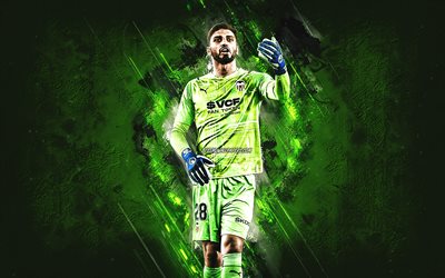 Giorgi Mamardashvili, Valencia FC, Georgian footballer, goalkeeper, green stone background, grunge art, football, Mamardashvili Valencia