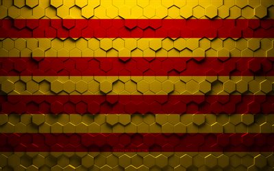 Flag of Catalonia, honeycomb art, Catalonia hexagons flag, Catalonia, 3d hexagons art, Catalonia flag
