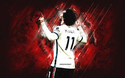 Mohamed Salah, Egyptian footballer, Liverpool FC, premier league, grunge art, red stone background, Salah Liverpool, football